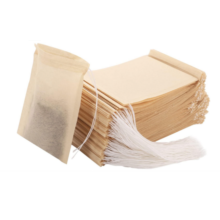 unbleached disposable tea bag in a stack compostable pack 50